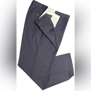 CANALI MEN’S LIGHTWEIGHT 100% ITALIAN WOOL NAVY BLUE WIDE-LEG DRESS TROUSER